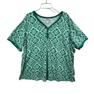 Anthony Richards Womens Plus Size 4X T Shirt Top Green Black Medallion Print